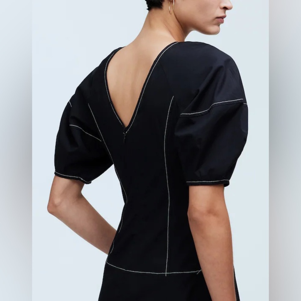 Madewell Puff-Sleeve Drop-Waist Midi Dress Black Minimalist NQ890 8 Cottagecore - Picture 2 of 12